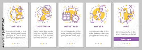 Weight lose steps onboarding mobile app page screen with linear 