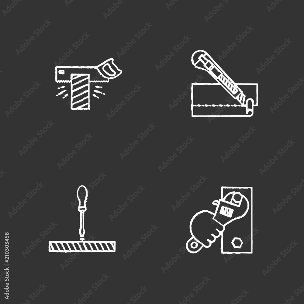 Construction tools chalk icons set Construction tools chalk icons set