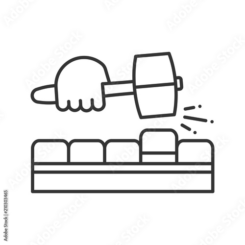 Pavement bricks with lump hammer linear icon