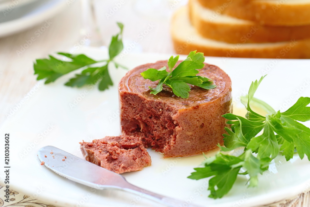 Foie gras with toast on a plate Foie gras with toast on a plate