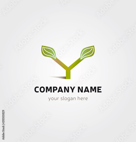 Logo Lettre Y Forme Arbre avec Feuilles-  Icone Marque pour Société Ecologie Energie