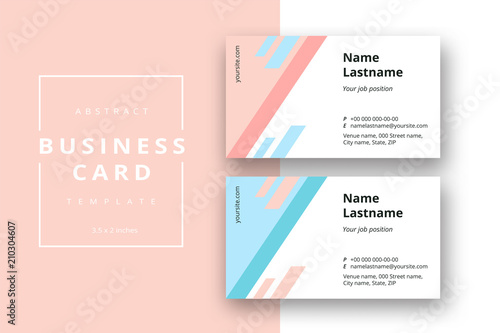 Trendy minimal abstract business card template with pink blue color. Modern corporate stationery id layout with geometric pattern. Vector fashion background design with information sample name text.