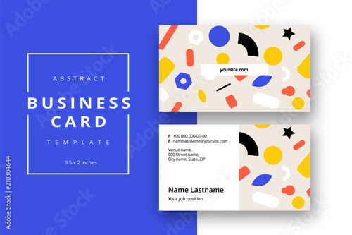 Trendy minimal abstract business card template with bright layout. Modern corporate stationery id layout with geometric pattern. Vector fashion background design with information sample name text.