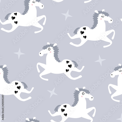vector seamless background pattern with beautiful scandinavian horses for baby shower   fabric  textile