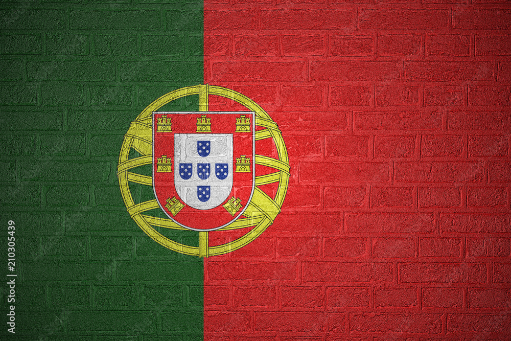 Flag of Portugal on brick wall background, 3d illustration