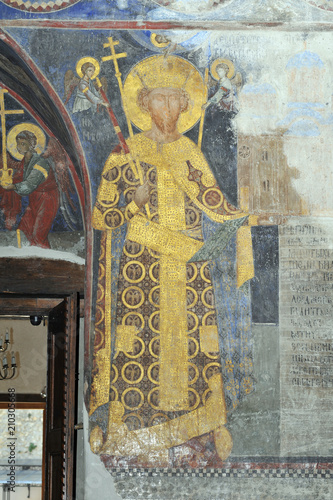 Billede på lærred Fresco painting in Monastery Manasija near Despotovac, Serbia