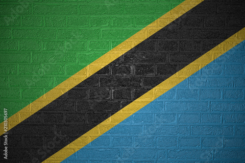 Flag of Tanzania on brick wall background, 3d illustration