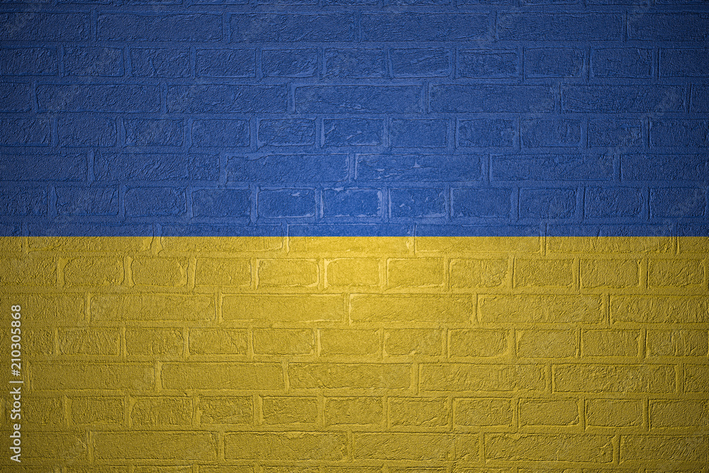 Flag of Ukraine on brick wall background, 3d illustration