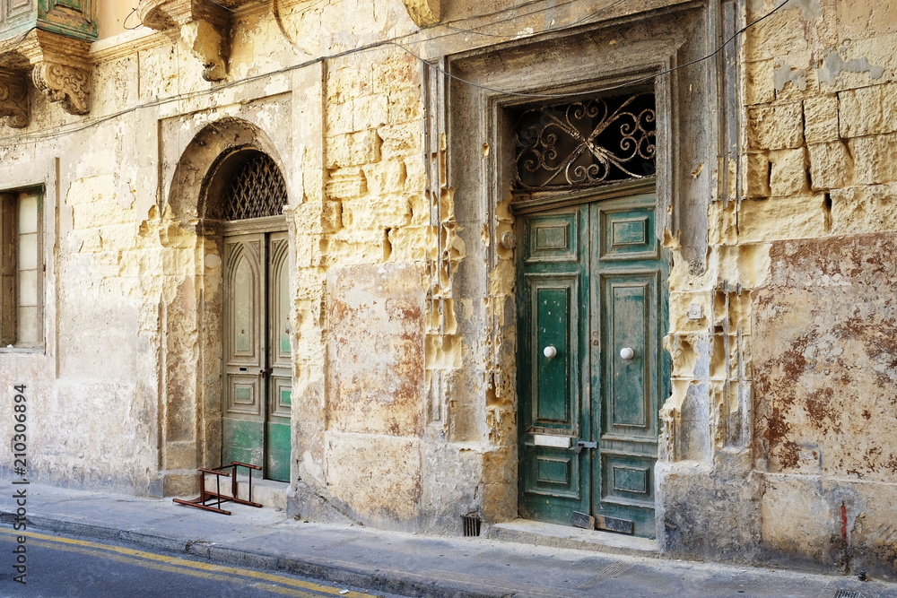 Colorful street in the City of Sliema, Malta. Doorway To Maltese House.