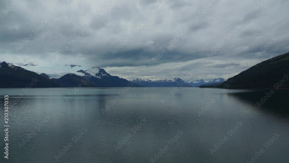 Chile Fjords passing with Cruise Ship between the Glaciers Chile Fjords passing with Cruise Ship between the Glaciers