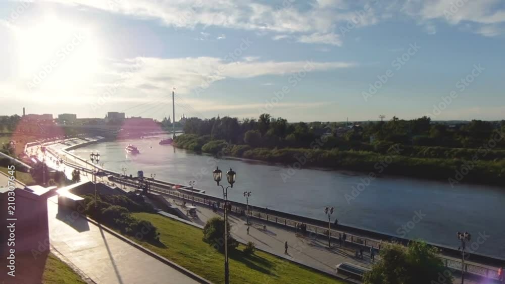 Russia, Tyumen - 21 June, 2018: TIMELAPSE amazing view of the beautiful city waterfront at sunset Russia, Tyumen - 21 June, 2018: TIMELAPSE amazing view of the beautiful city waterfront at sunset
