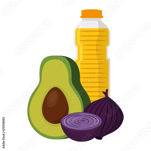 oil bottle with vegetables vector illustration design
