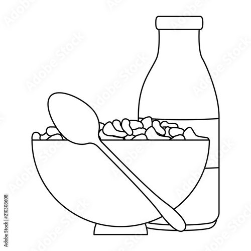 cereal dish with spoon and bottle milk vector illustration design