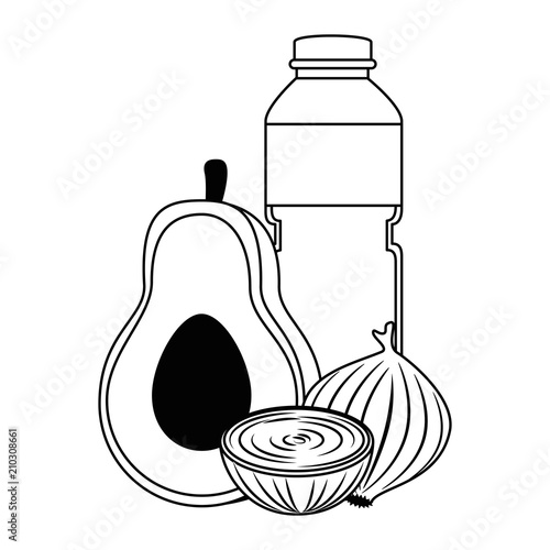 oil bottle with vegetables vector illustration design