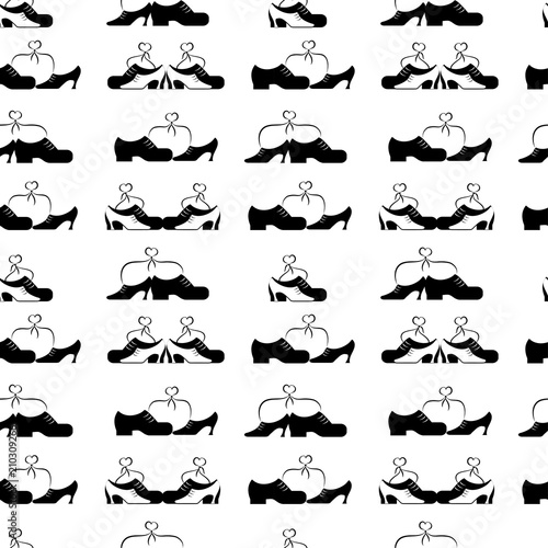 Seamless pattern of black and white man s and woman s shoes.