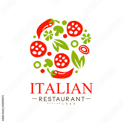 Italian restaurant logo design, authentic traditional continental food label vector Illustration i on a white background