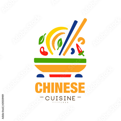 Chinese cuisine logo design, authentic traditional continental food label can be used for shop, farmers market, cafe, bar, restaurant, menu vector Illustration on a white background