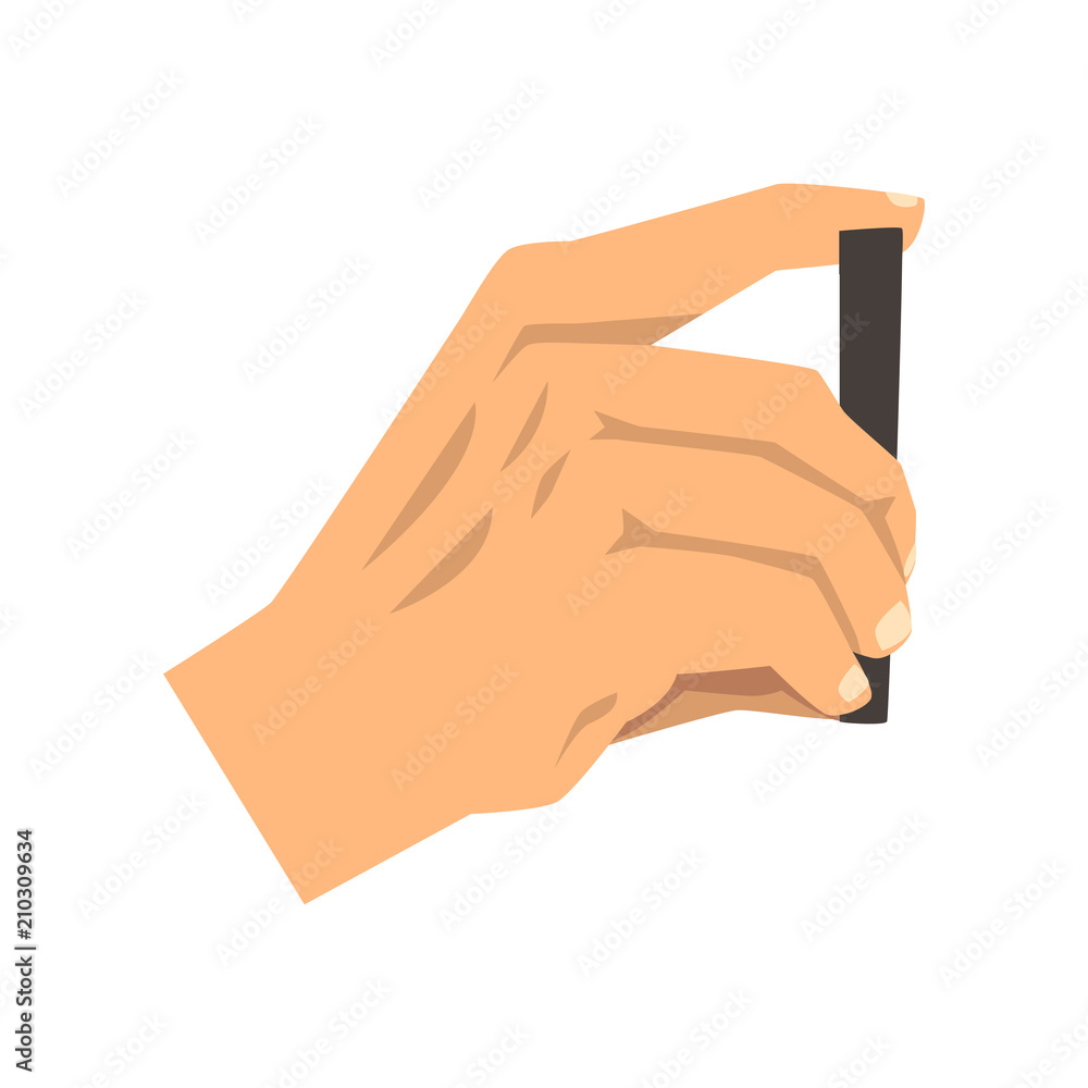 Male hand taking picture with smart phone, snapshot with smartphone vector Illustration on a white background