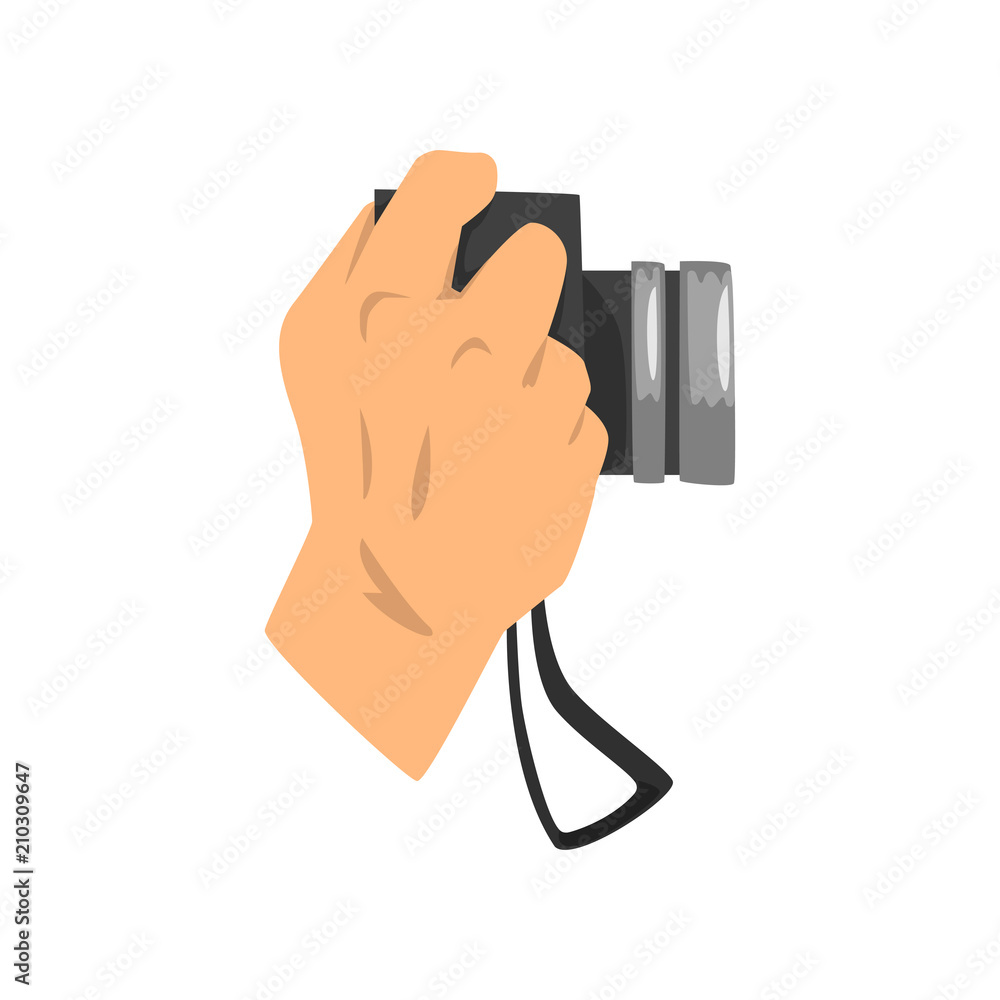 Hand holding digital camera vector Illustration on a white background Hand holding digital camera vector Illustration on a white background