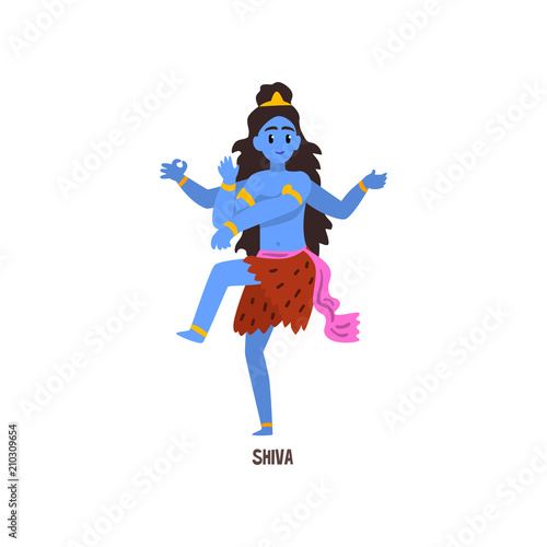 Shiva Indian God cartoon character vector Illustration on a white background