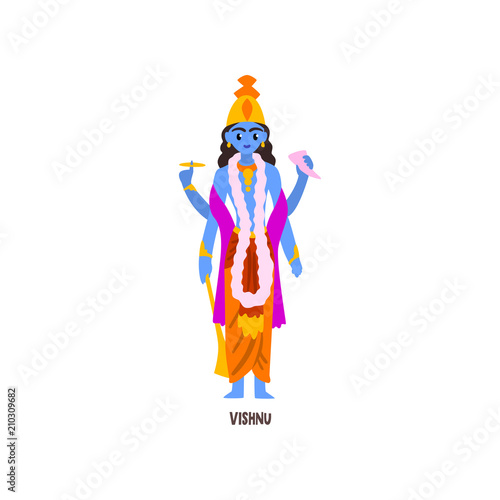 Vishnu Indian God cartoon character vector Illustration on a white background