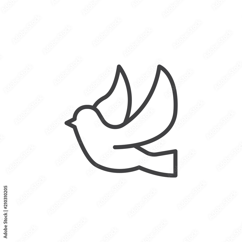 Flying dove bird outline icon. linear style sign for mobile concept and web  design. Dove Of Peace simple line vector icon. Religion symbol, logo  illustration. Pixel perfect vector graphics Stock Vector