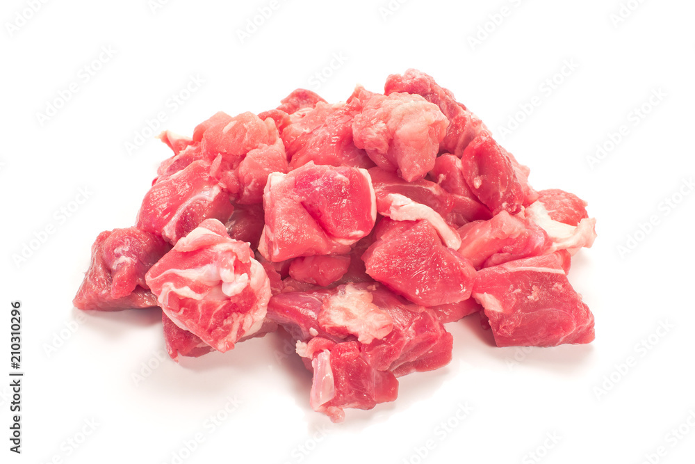 Raw pork sliced meat pile isolated on white background Raw pork sliced meat pile isolated on white background