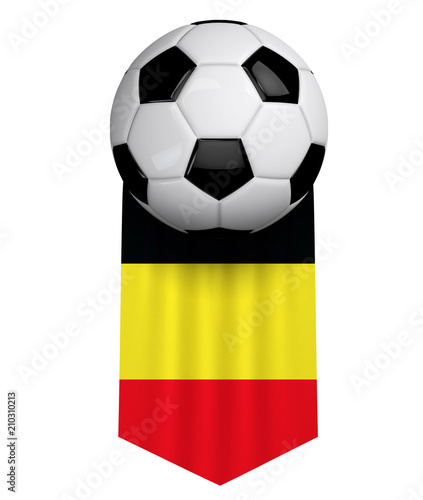 Belgium soccer ball flag cloth hanging banner. 3D Rendering