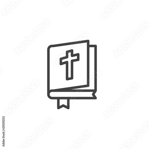 Open Bible book outline icon. linear style sign for mobile concept and web design. Holy bible with bookmark simple line vector icon. Religion symbol, logo illustration. Pixel perfect vector graphics