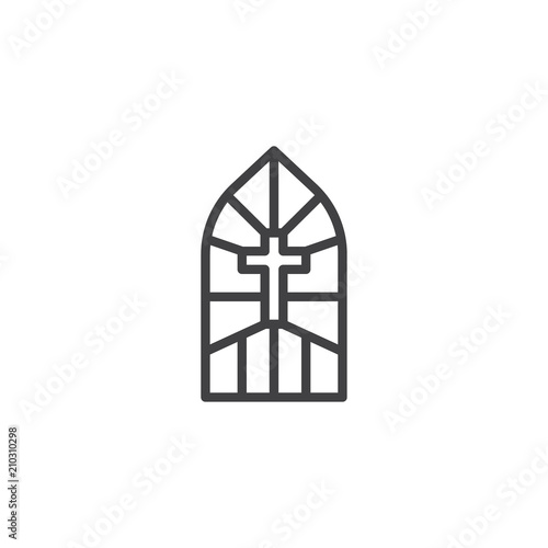 Church stain glass window outline icon. linear style sign for mobile concept and web design. Stained glass with cross simple line vector icon. Symbol, logo illustration. Pixel perfect vector graphics