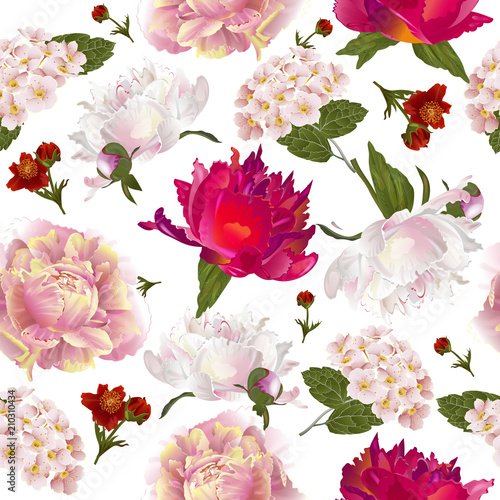 Vector botanical seamless pattern with peonies flowers.Modern floral pattern for textile  wallpaper  print  gift wrap  greeting or wedding background. Spring or summer design.