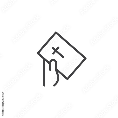 Hand give bible book outline icon. linear style sign for mobile concept and web design. Faith simple line vector icon. Preacher symbol, logo illustration. Pixel perfect vector graphics