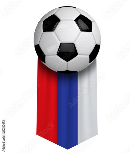 Russia soccer ball flag cloth hanging banner. 3D Rendering