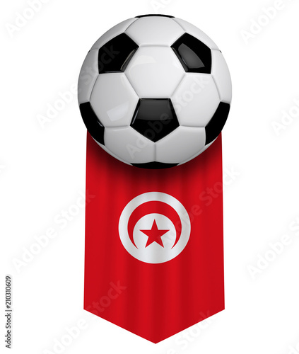 Tunisia soccer ball flag cloth hanging banner. 3D Rendering