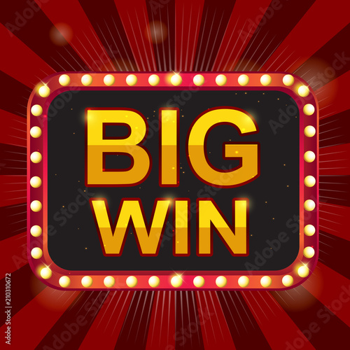 BIG WIN retro banner.Neon bulb, Retro light frames.  Vector illustration design with poker