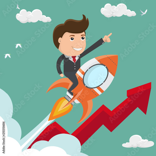 Business concept with rocket and arrow - Vector illustration.