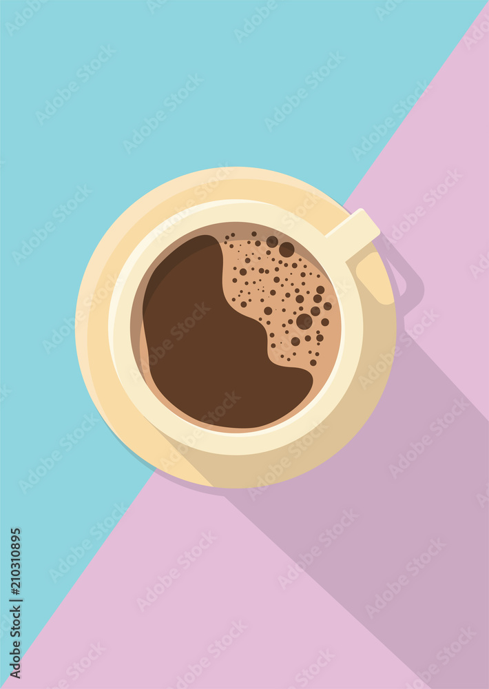 Empty coffee cup on blue background with pink, copy space, Empty coffee cup on blue background with pink, copy space,