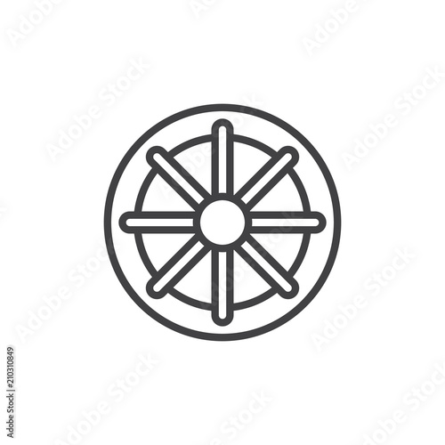 Wheel of Dharma outline icon. linear style sign for mobile concept and web design. Buddhism and Hinduism simple line vector icon. Dharmachakra symbol  logo illustration. Pixel perfect vector graphics