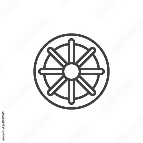 Wheel of Dharma outline icon. linear style sign for mobile concept and web design. Buddhism and Hinduism simple line vector icon. Dharmachakra symbol, logo illustration. Pixel perfect vector graphics