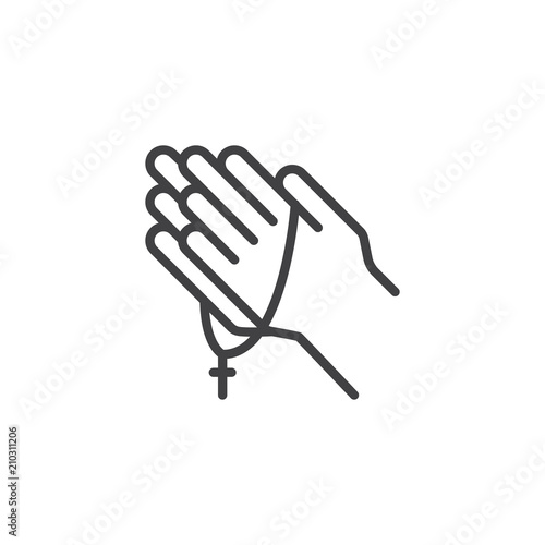 Praying hands with rosary outline icon. linear style sign for mobile concept and web design. Religion simple line vector icon. Symbol, logo illustration. Pixel perfect vector graphics