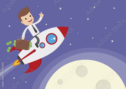 Cartoon Vector Businessman on a Rocket