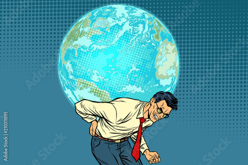 man carrying planet Earth