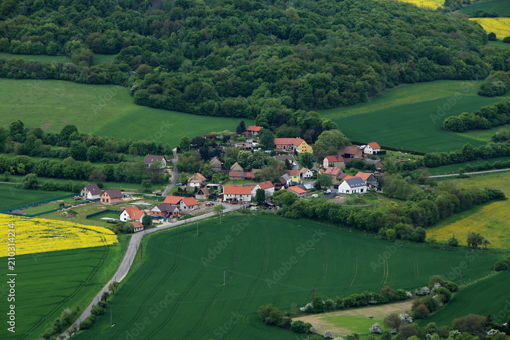 Small Czech village between fields and forest