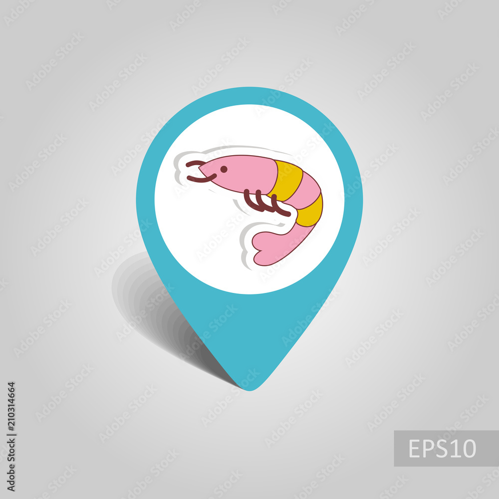 Shrimp pin map icon. Prawn. Summer. Vacation Shrimp pin map icon. Prawn. Summer. Vacation