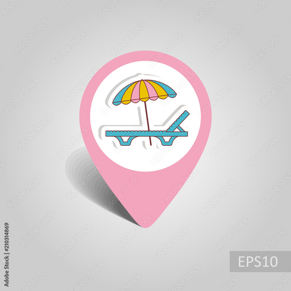Beach chaise lounge with umbrella pin map icon