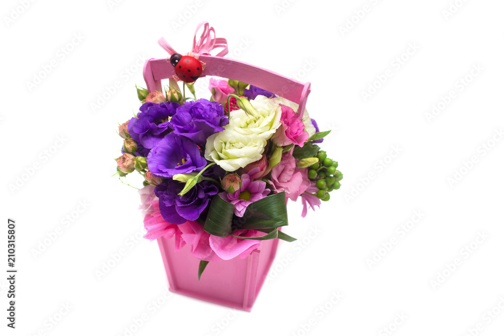 flower arrangement with roses, freesias in a pot on a white background
flower arrangement with roses, freesias in a pot on a white background
