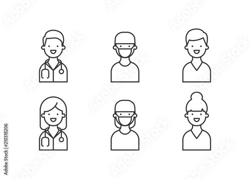 Physician, doctor, medic set of icons, male and female characters