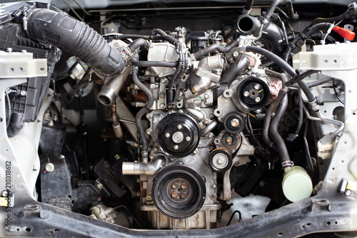 Old engine block interior parts.