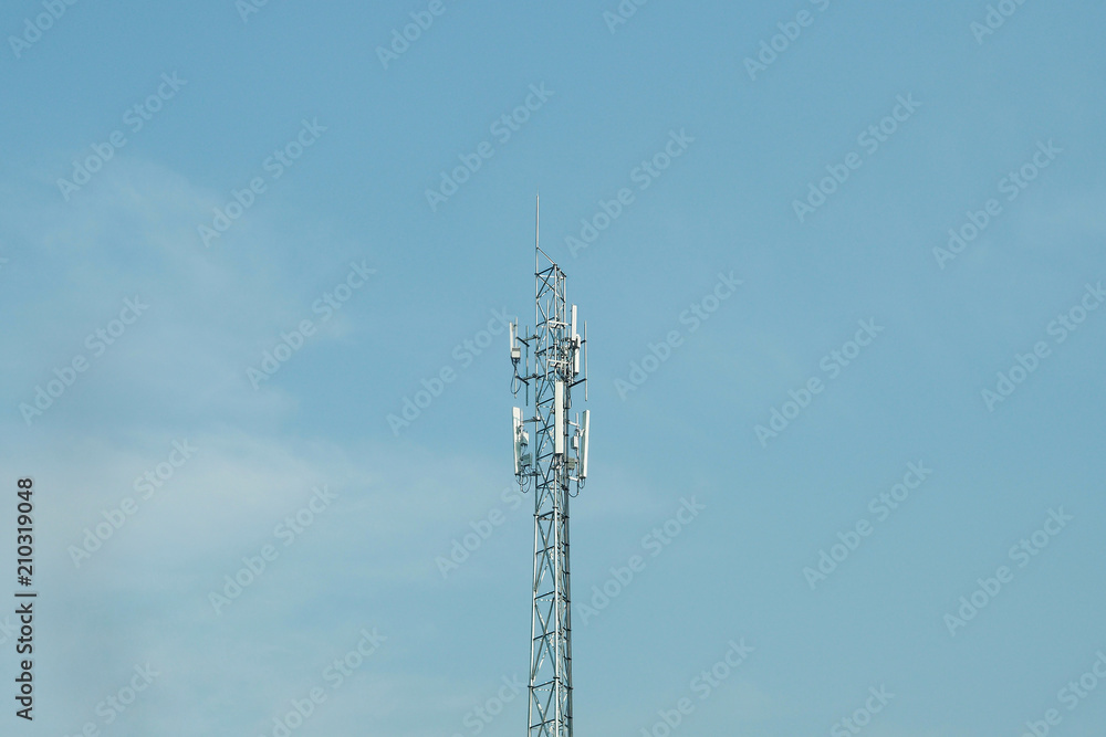 Antenna repeater tower on blue sky background. Antenna repeater tower on blue sky background.