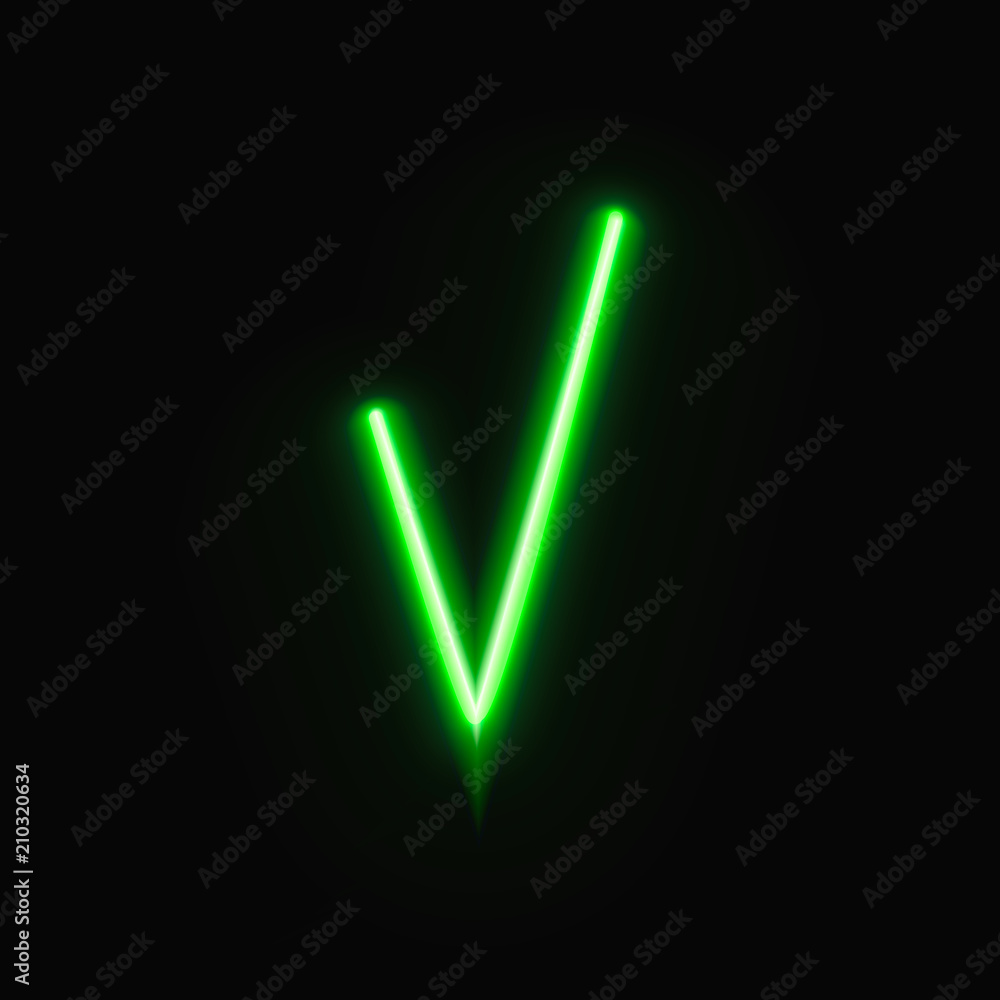 Vector Neon Tick, Green Luminous Check Mark. Vector Neon Tick, Green Luminous Check Mark.
